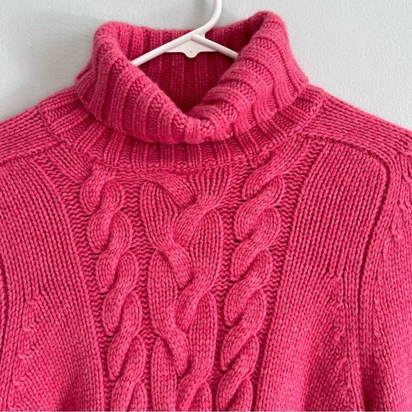 Express Wool Angora Cashmere Turtleneck Cable Knit Sweater Pink Sz XL Fisherman - Picture 2 of 8